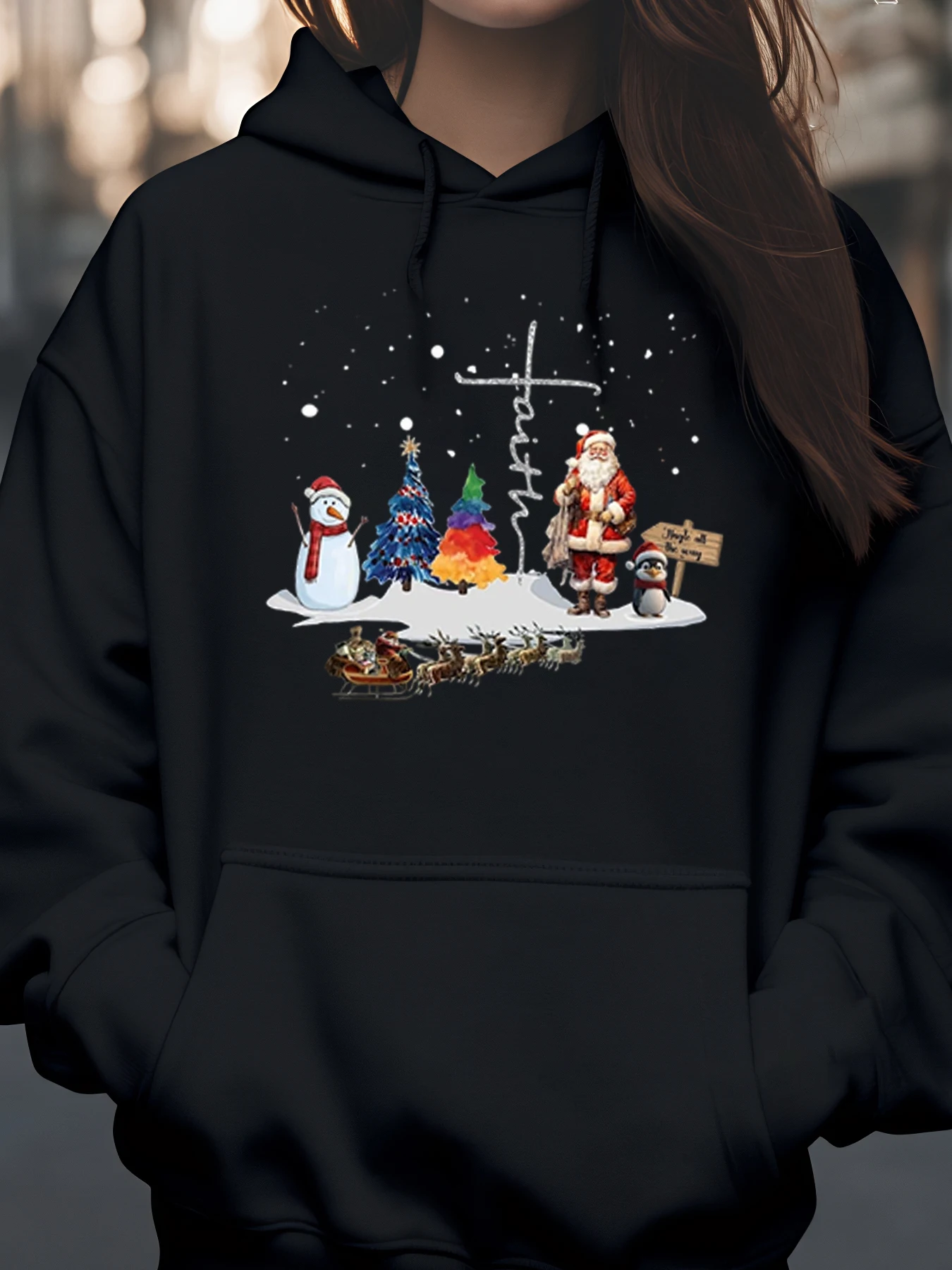 

Рождественская толстовка с принтом Санта-Снеговика и оленя, праздничная одежда для женщин и мужчин