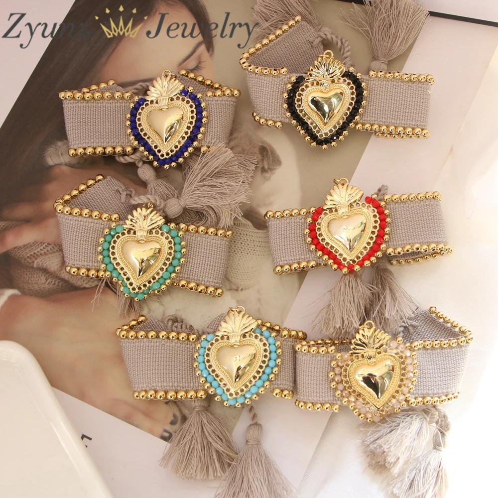 

5PCS, Handmade crystal beads bracelet romantic jewelry gold heart charm women bracelet popular