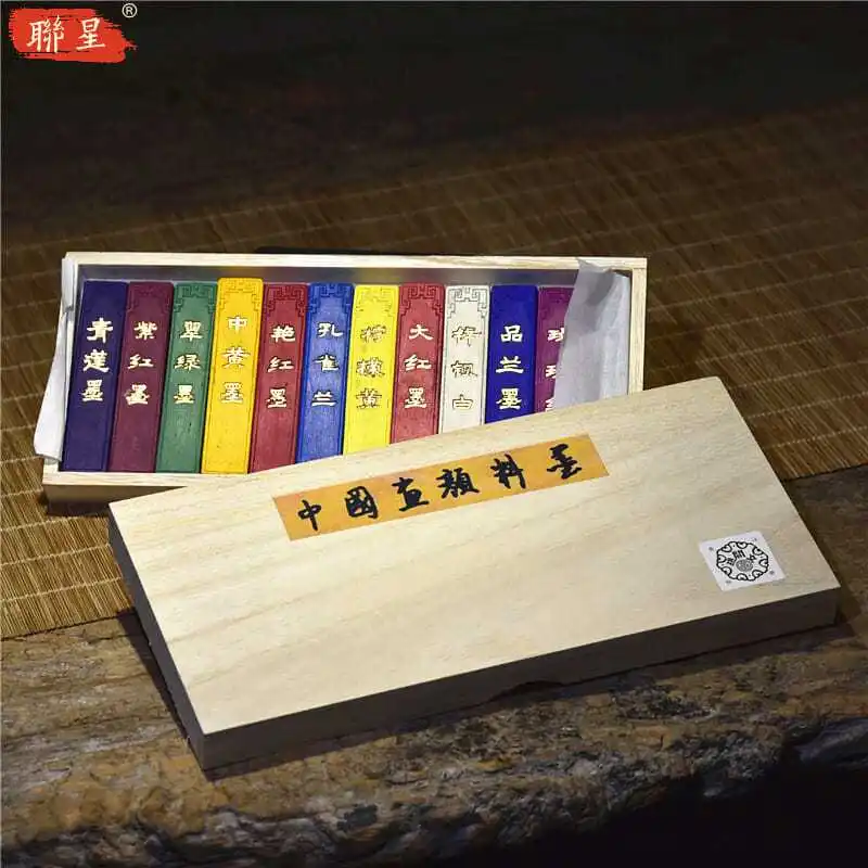 

Authentic Hu Kai Wen Ink Stick "Chinese Painting Pigment Ink" 12 Color Ink Emblem Ink Study Four Treasures Ink Stick