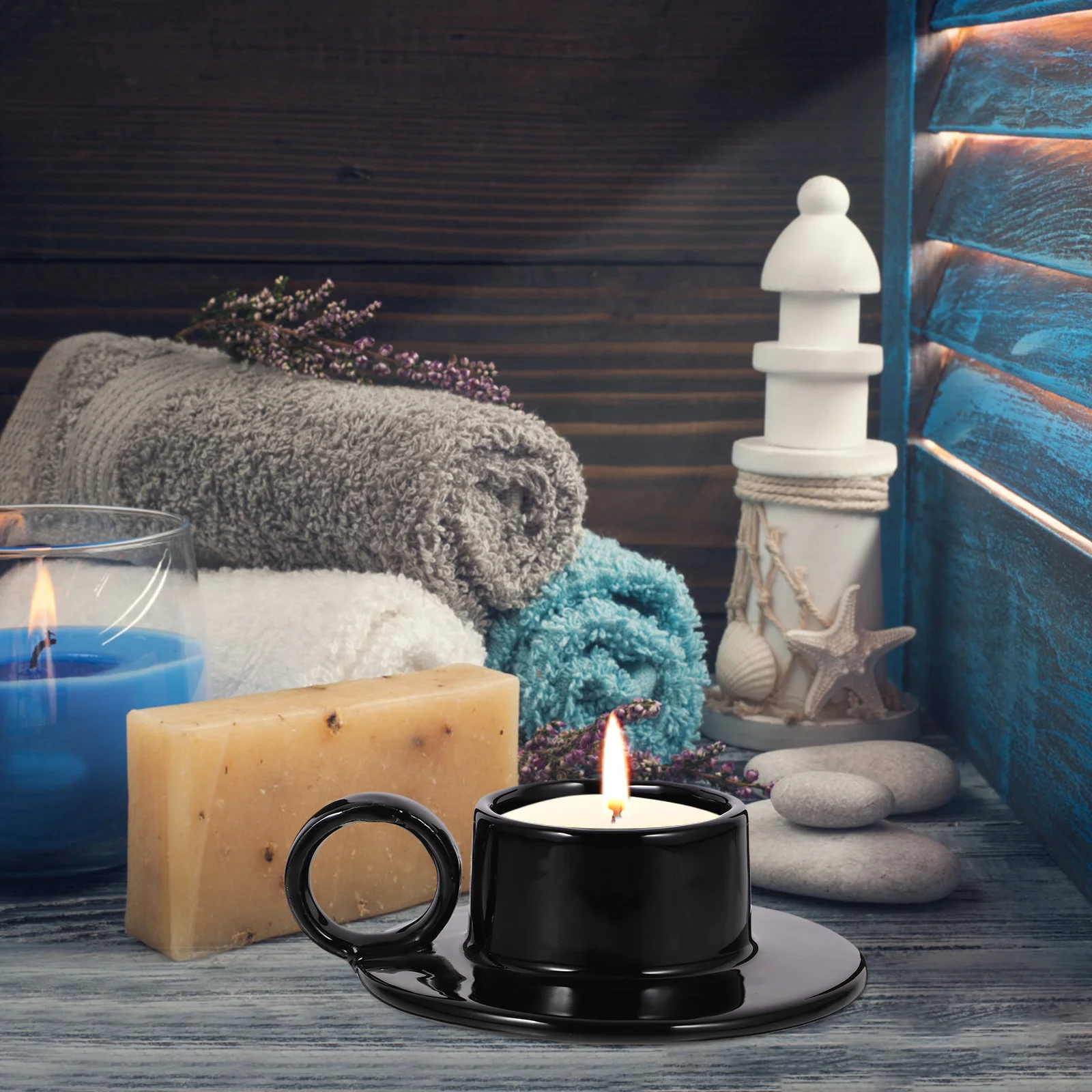 

Ceramic Holder Modern Style Flat Bottom Stable Desktop Decorative Handheld Tealight Stand Candlestick