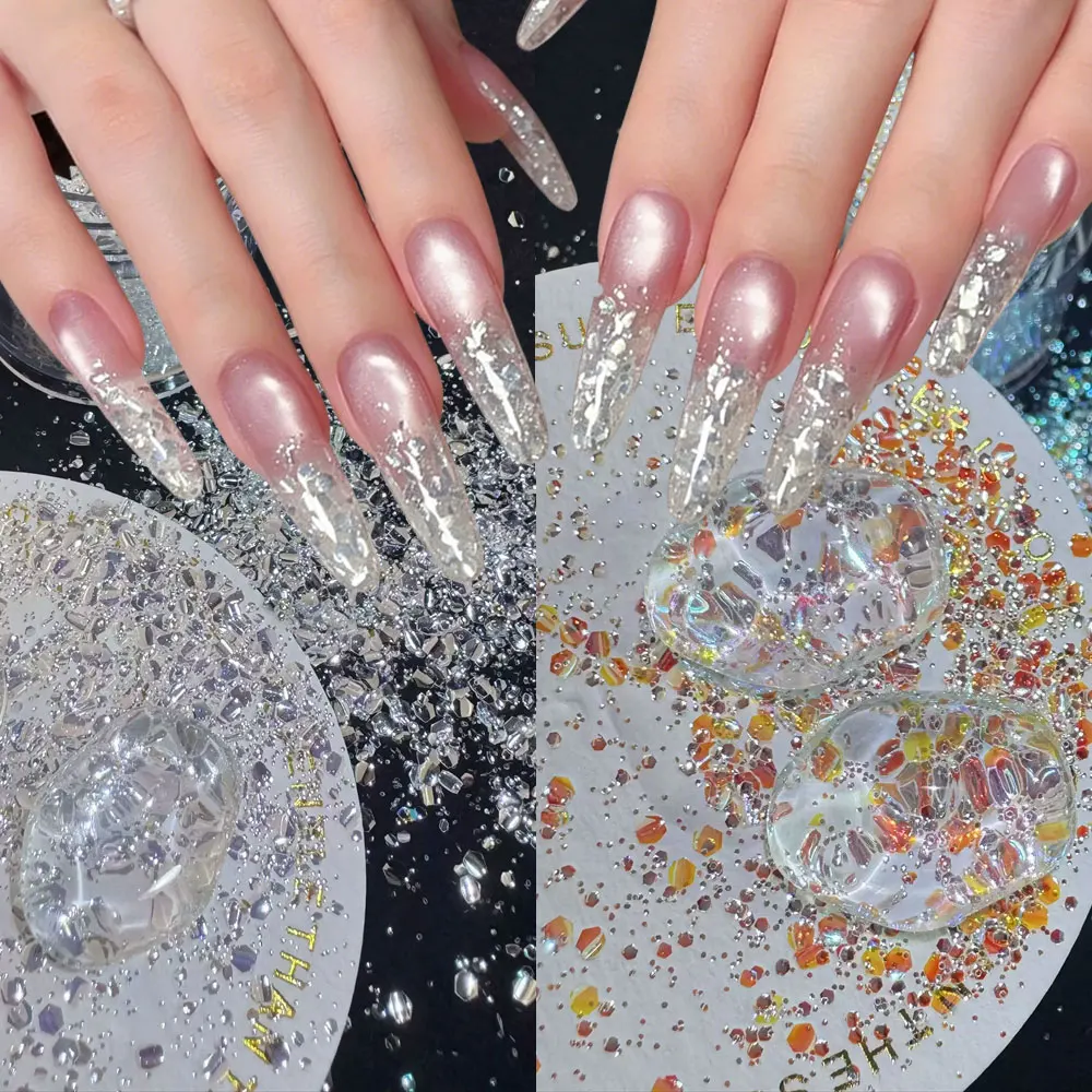 1/2Jar Super Sparkle Chasing Light Nail Glitter Flakes Aurora Iridescent Holographic Opal Sequins Powder For Gradient Nail Art