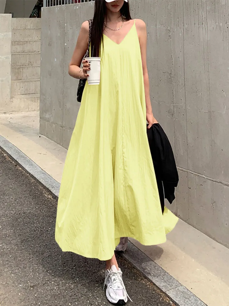 

VONDA Casual Maxi Dresses Women Sleeveless Sexy Straps V-Neck Long Sundress 2025 Summer Holiday Beach Vestidos Oversized Robe