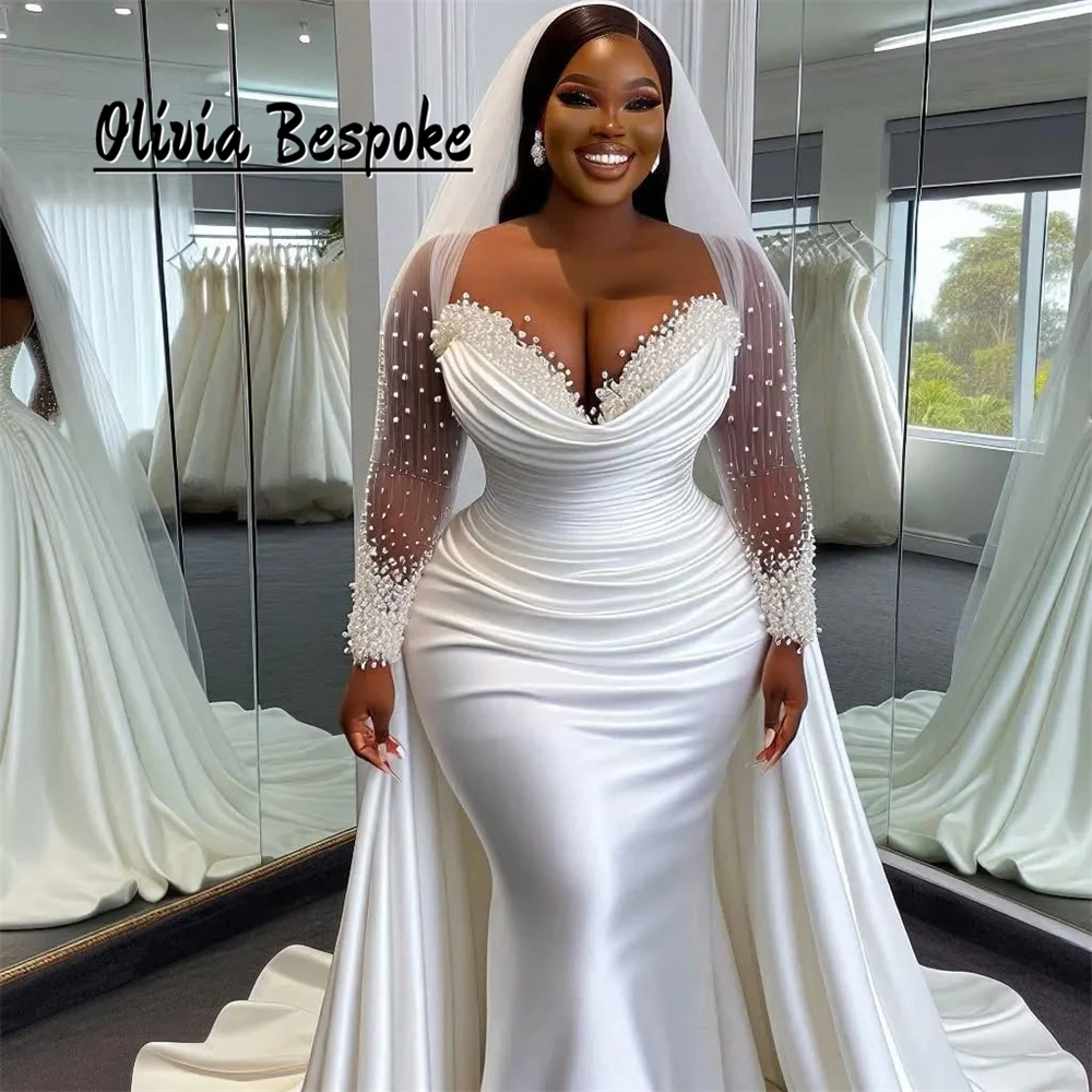 

Unique Aso Ebi Mermaid Wedding Dresses For Bride Luxury Beadings Pearls African Bridal Dress vestidos de novia 2024 Customized