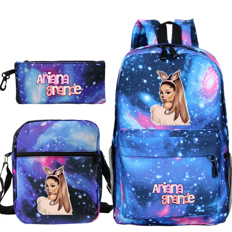 Imagem -04 - Moda Ariana Grande Mochila Peças Conjunto Meninos Meninas Bolsa de Escola Crianças Livro Mochila Presente Mochila Mais Shouder Bolsa Mais Caneta na