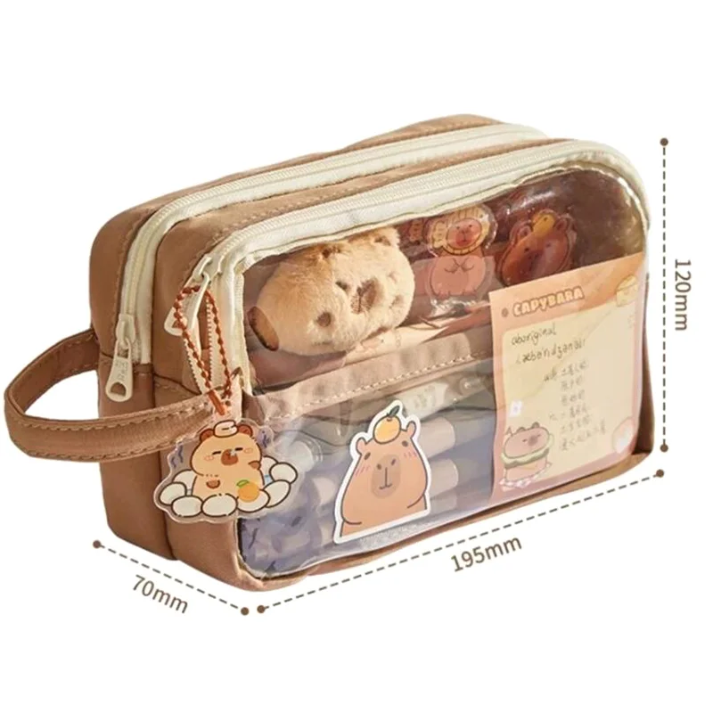 1 Set Capybara Large Capacity Multi-Layer Pencil Case Cute Clear Pencil Pouch Wide Opening Pencil Case For Kids