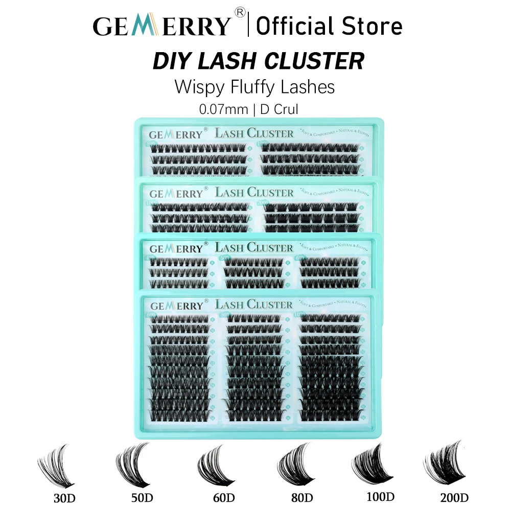 GEMERRY DIY Cluster Lash Wispy Fluffy Lashes 40D/50D/60D/80D/100D/200D Individual Lashes Clusters Eyelashes Extensions
