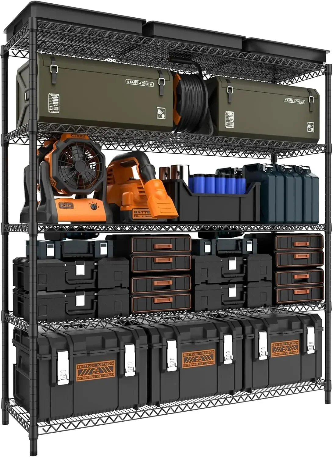 

5-ярусные металлические стеллажи для хранения, нагрузка до 1500 кг, регулируемые полки для гаража