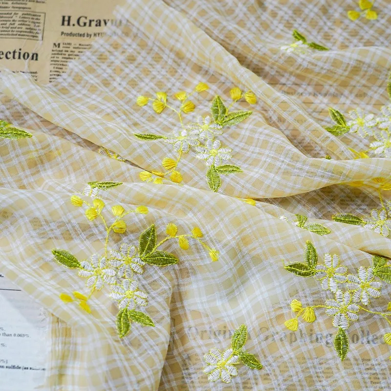 Daisy Embroidered Fabric for Dressmaking and Sewing Accessories DIY By The Meter Korean Japanese Style