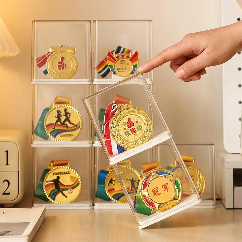 Stackable Rectangular Medal Storage Box Clear Visible Plastic Display Case Multi Purpose Tabletop Collection Decoration
