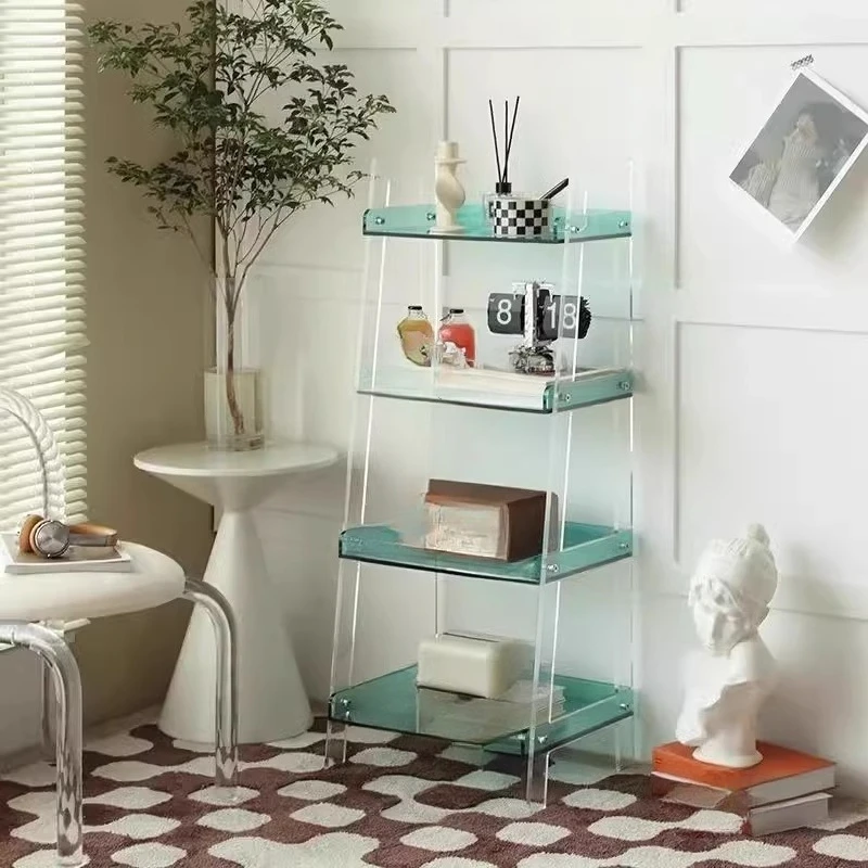 رف بسيط للوجبات الخفيفة من الأكريليك، تخزين متعدد الطبقات، رف كتب صغير لغرفة المعيشة، رف تخزين شفاف للحمام