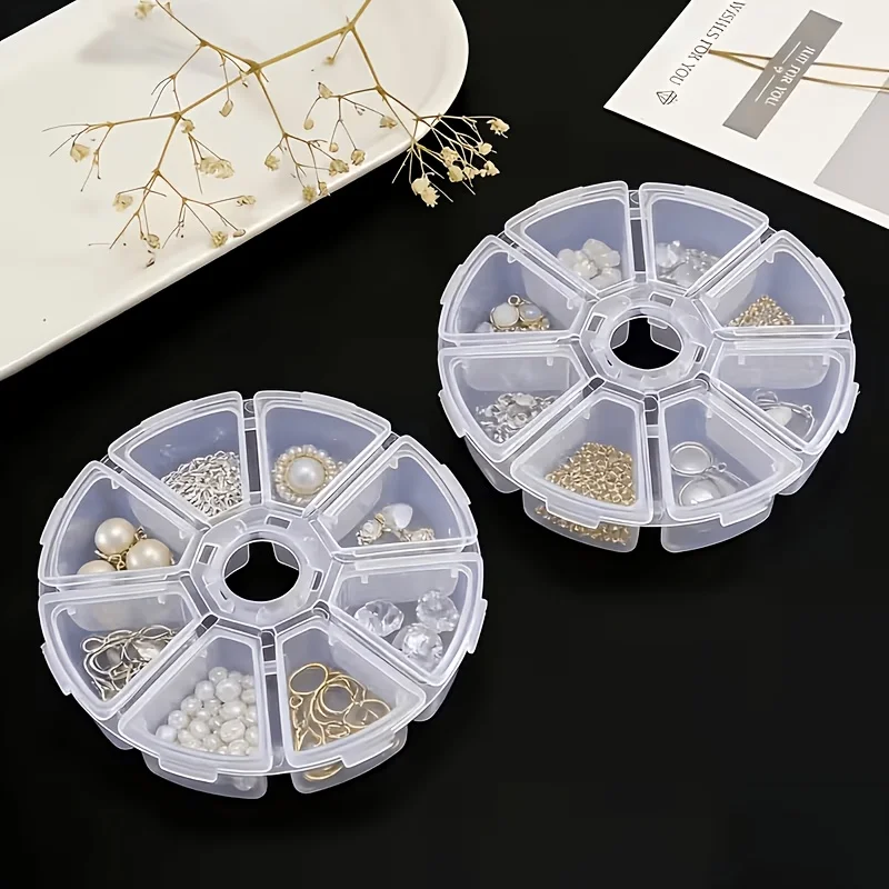 8-Grid Round Storage Box with Lid, 1/2/5 Pack Desktop Drawer Organizer for Jewelry Beads Nail Art Small Hardware Parts