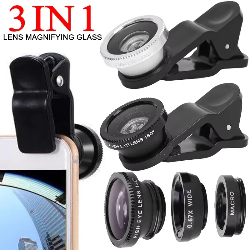 3 In 1 Phone Fish Eye Lens Wide Angle Macro Lightweight Camera Lens With Clip Universal Cell Phone Lens For iPhone Xiaomi Huawei