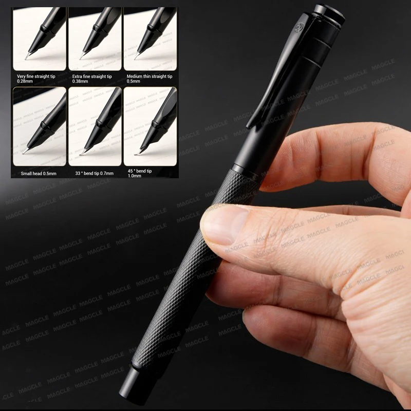 

High Quality Metal Black Fountain Pen Excellent Titanium Nib 0.28/0.38/0.5/0.7/1mm Calligraphy Writing Pen Office Stationery
