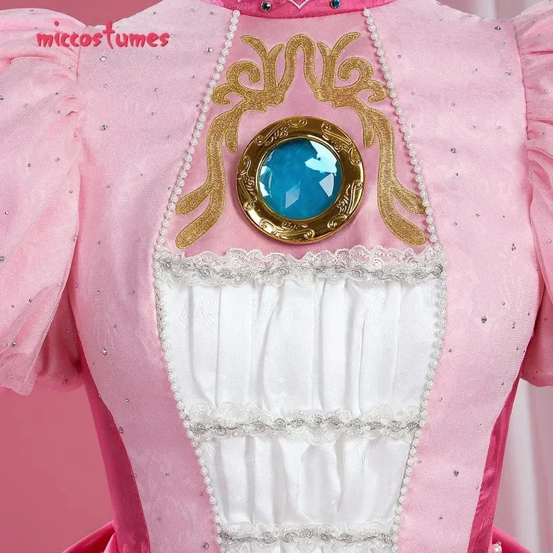 25COSMiccostumes فستان تنكري نسائي خوخي مع مريلة وسلسلة خصر أزياء الأميرة التأثيرية النسائية