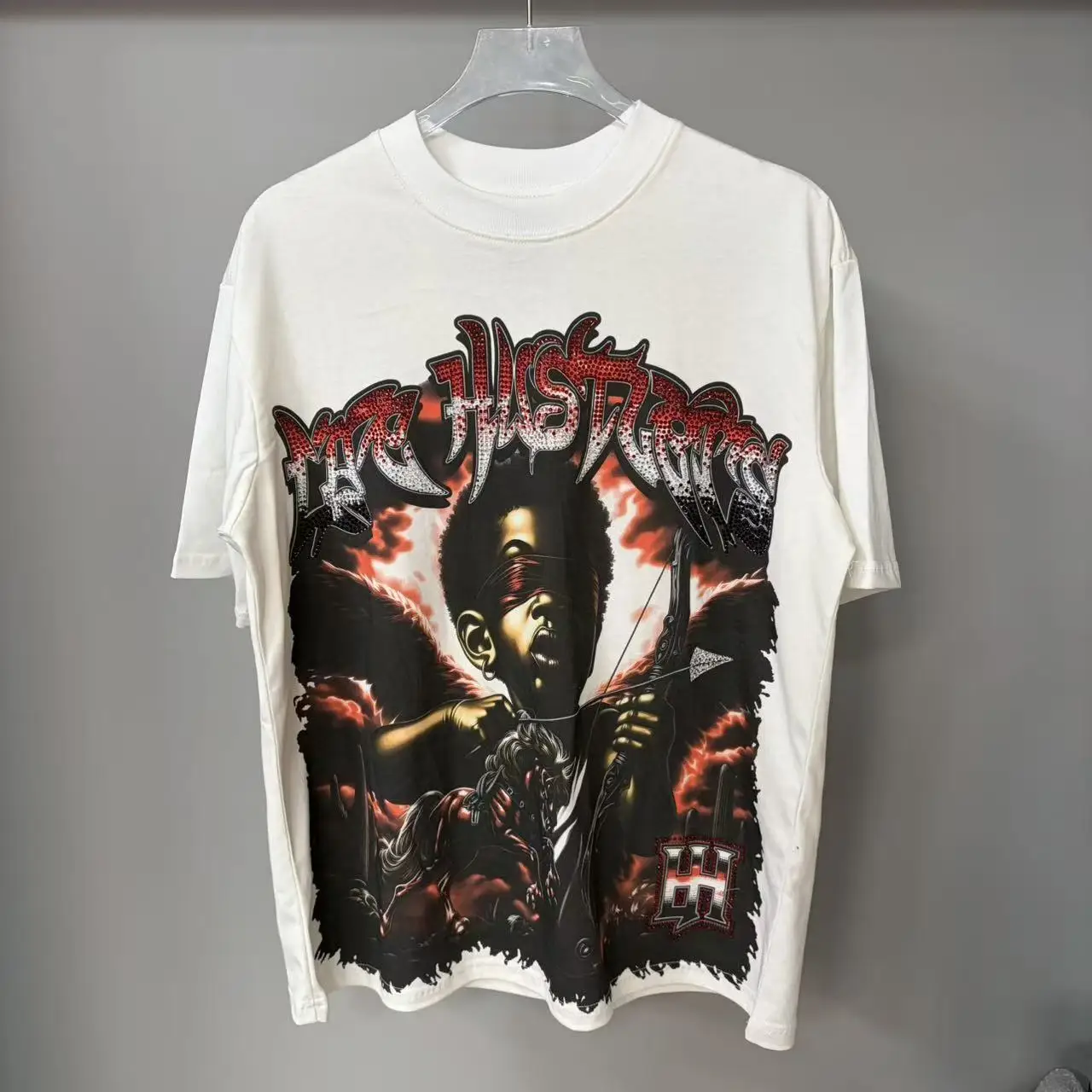Boy Letter Rhinestone White Black Cotton Short Sleeve Tshirts for Men and Women Harajuku Hip Hop Loose Shinning Diamond Tees