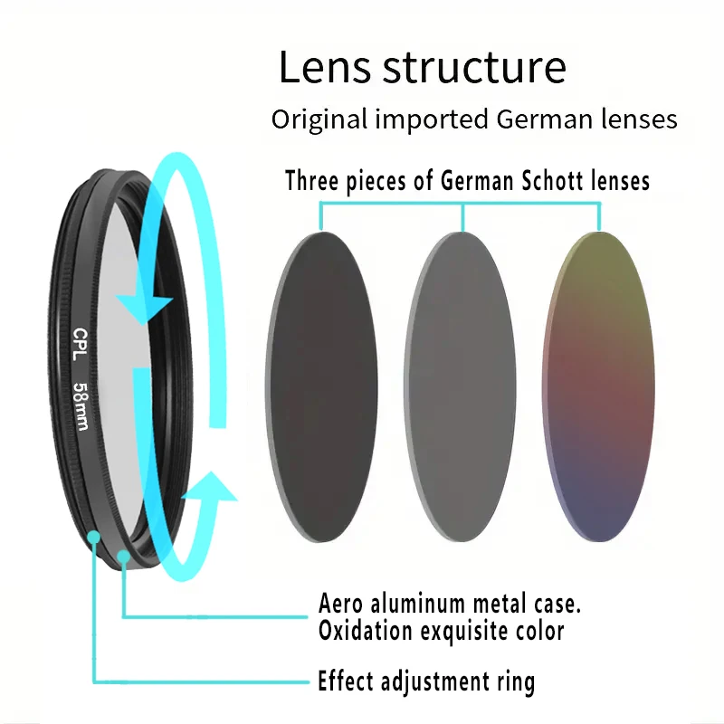 58mm Optical Glass Separate Lens Filter Multi Coated CPL Variable ND2-ND400 Black Mist Star for Canon Nikon Sony DSLR Camera