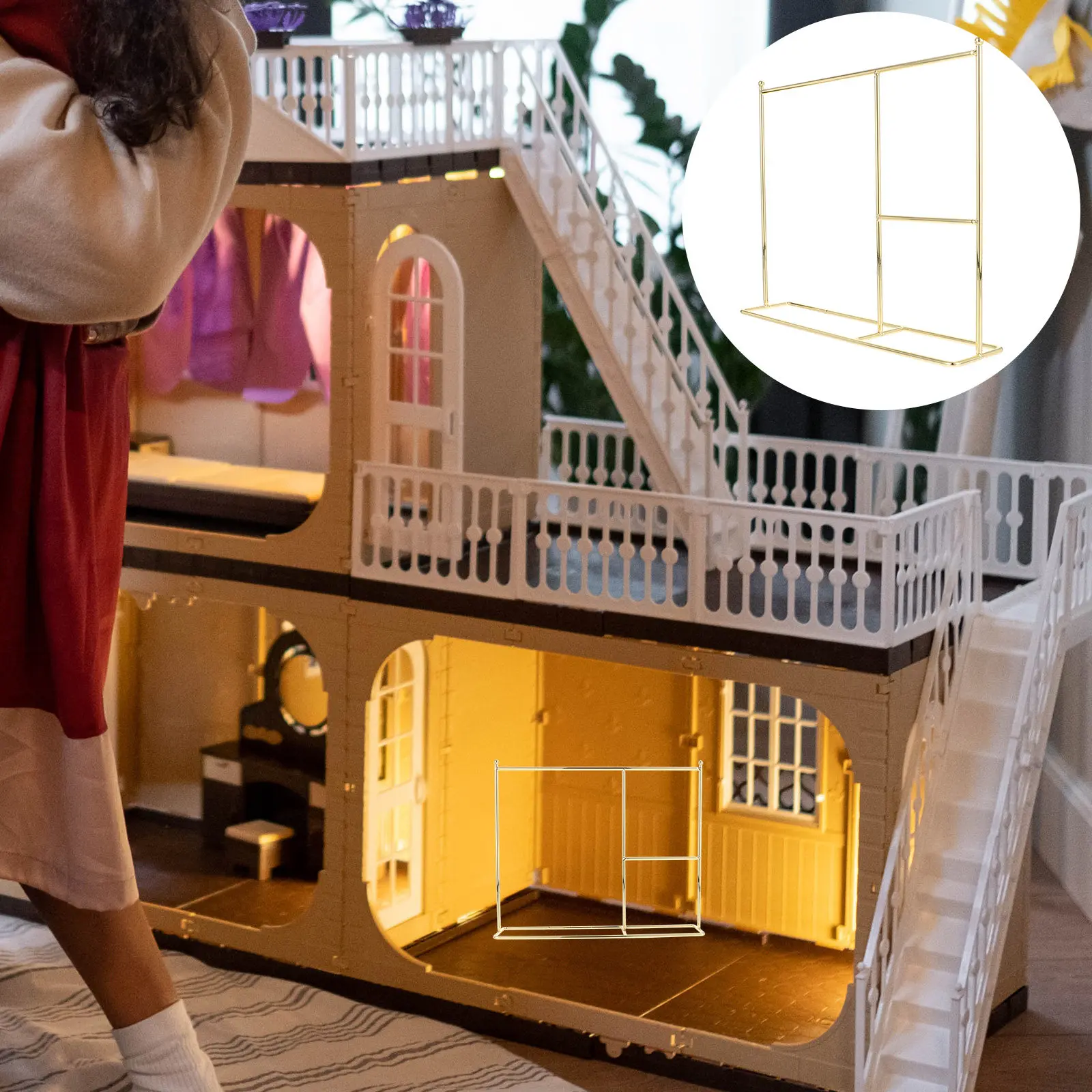 

Delicate Miniature Dress Rack for Dollhouse Sturdy Metal Clothes Organizer Fine Workmanship Realistic Home Decor Accessory