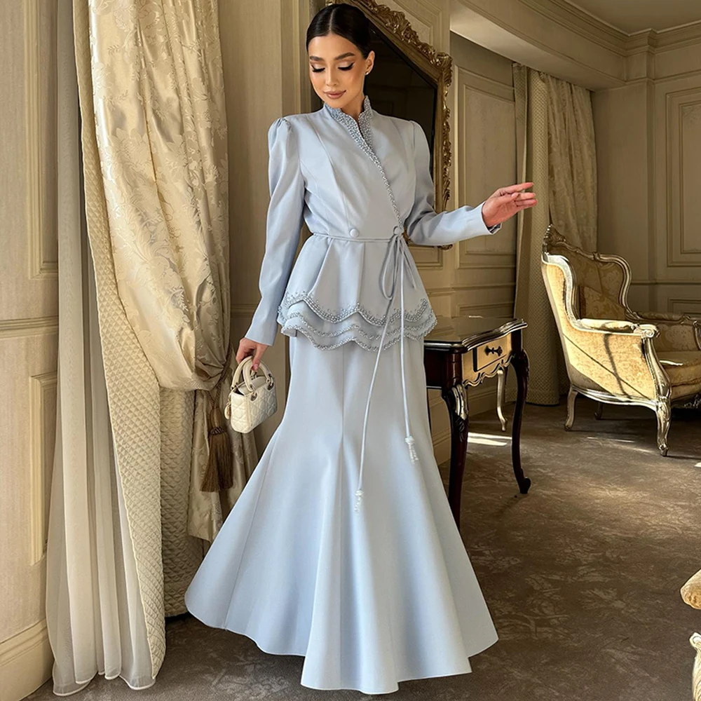

Exquisite Jersey Mermaid Customized Evening Dresses High Quality V-Neck Long Sleeves Homecoming Dresses Beading Celebrity Gowns
