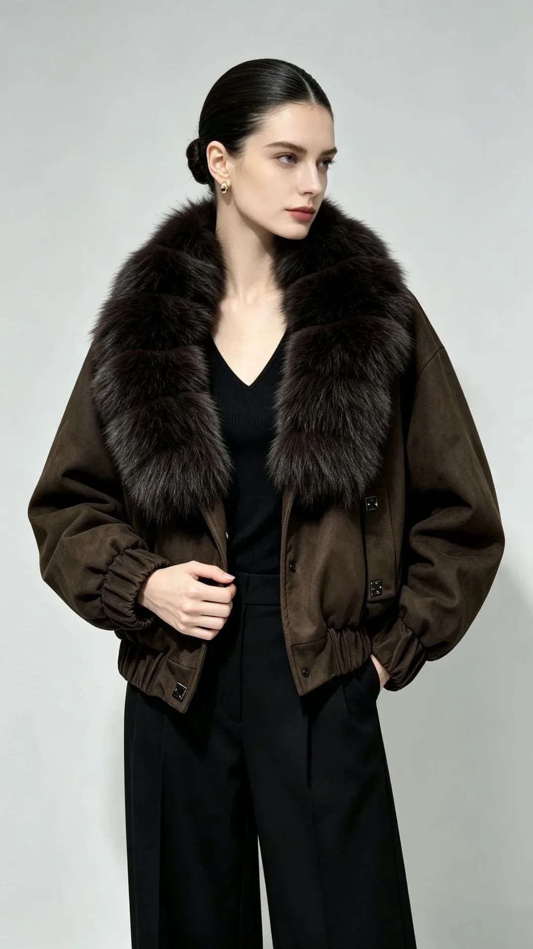 OFTBUY Cropped Elastic Cuff Duck Down Coat Vintage Outerwear New Real Fox Fur Collar Coat Women Button Puffer Jacket Female