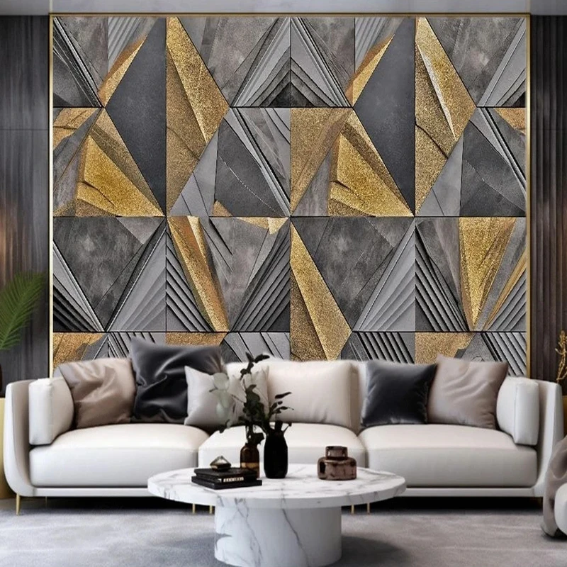 Custom Wallpaper Modern Luxury 3D Stereoscopic Geometry Triangle Art Murals TV Sofa Background Marble Golden Line Wall Papers