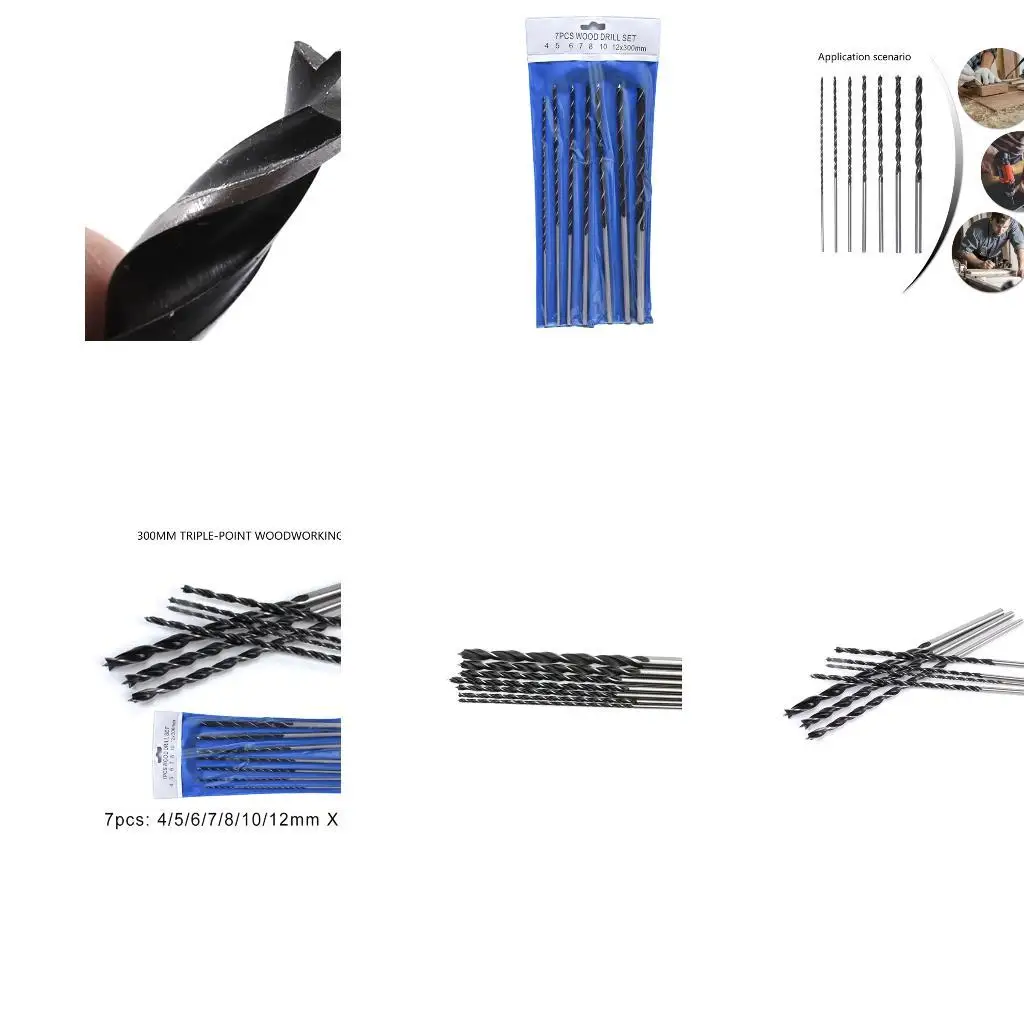 

652F Professional 7pc Drill Bit Set 4-12mm 300mm Extended Bit Heavy Duty Carbon Steel For Hardwood Construction