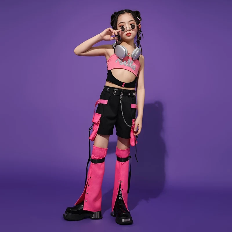 Kids Hip Hop Dans Kostuum Meisjes K-pop Kleding Cheerleading Jazz Dansvoorstelling Kleding Zomer Pak Catwalk Stadium Slijtage L12955