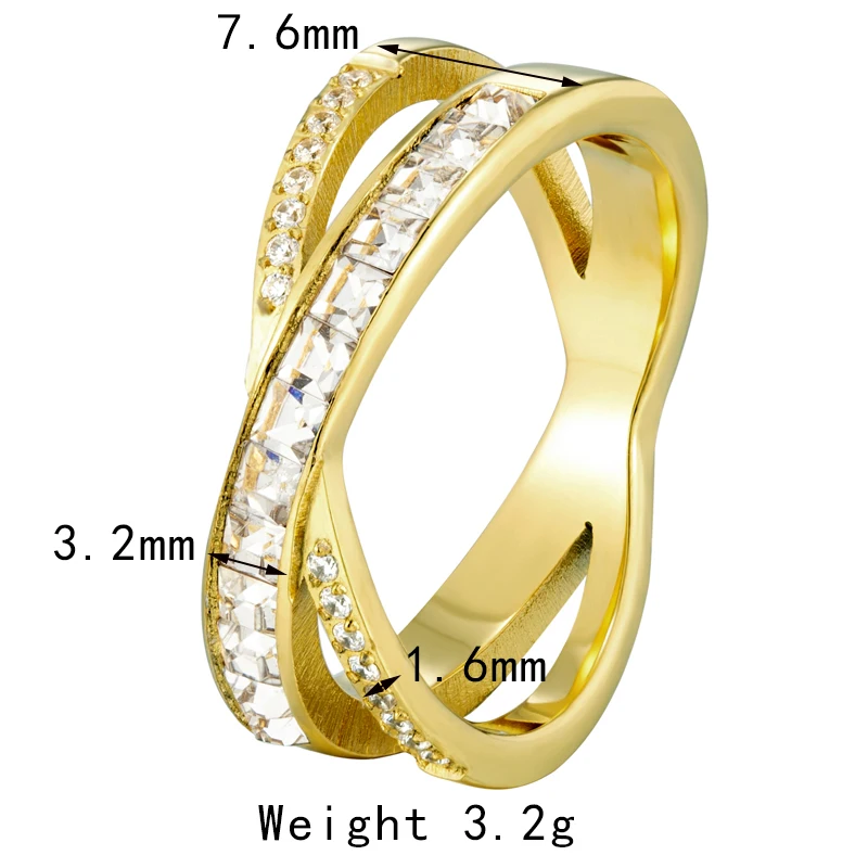 Schönes Design Biforked Inlay Zirkon und Kristall Ring für Frau Edelstahl Hochzeit Schmuck Ring Liebesgeschenk – Detail 3