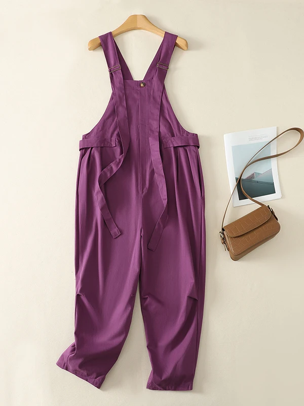 Women's Casual Fashionable Retro Loose Workwear Overalls High Waist Pure Color Versatile plus Size Slimming One-Piece Pants