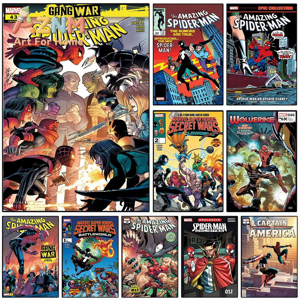 Modern Spider‑Man Gang War Comic Cover Canvas Print, Superhero Fight Scene Graphic Art Poster, Frameless Canvas Wall Picture f