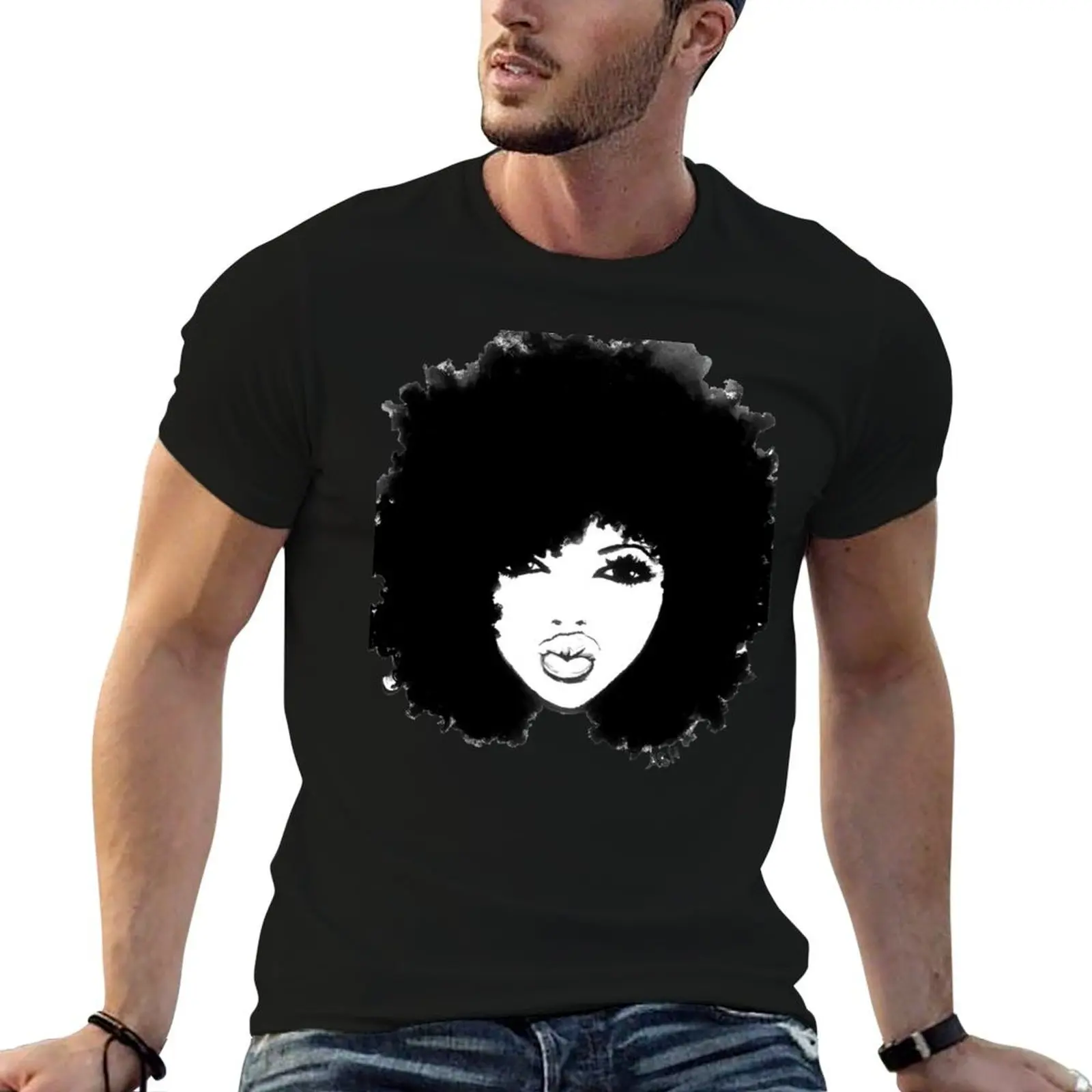 Natural Hair Curly Hair Autumn Black Kinky Afro T-Shirt Casual Loose Fit Summer Tee Shirt