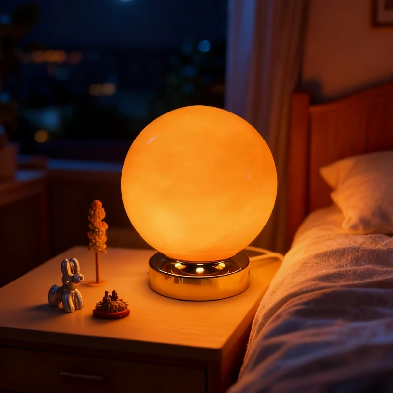 

Minimalist Glass Globe Table Lamp Creative Warm Dimmable Night Light with Gold Base for Desk Bedroom Bedside Decor