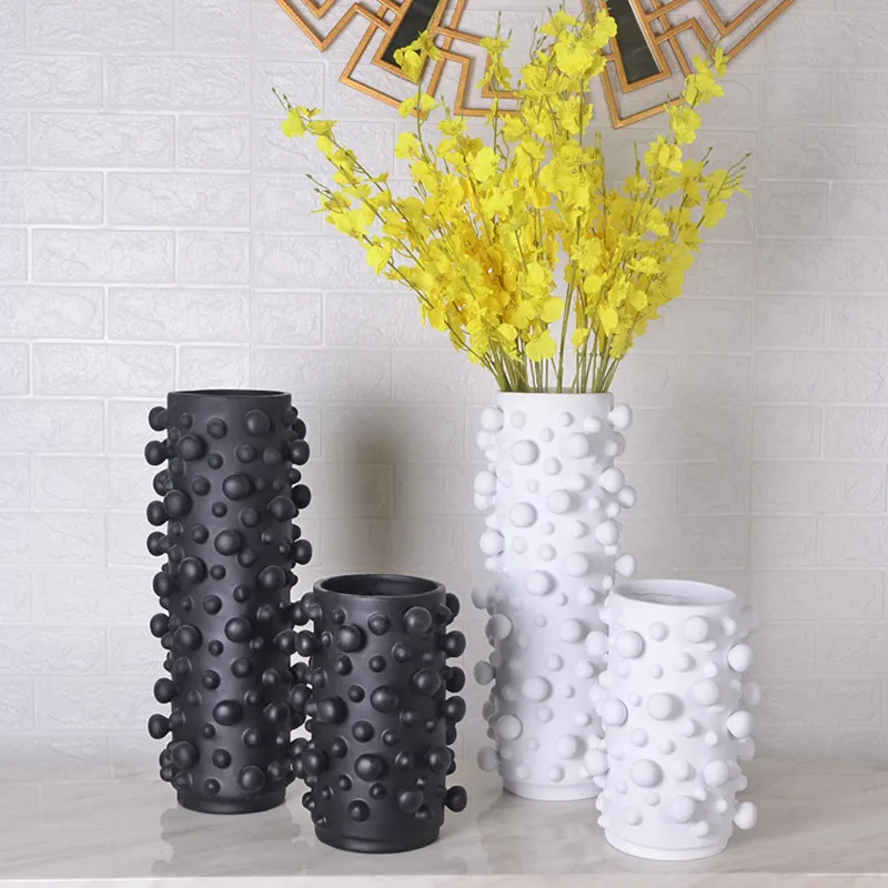 Resin Flower Vase, Black and White, Round, Irregular, Broken Line Leaf Pattern Vases, Abstract Art Dots, Home Decoration Crafts