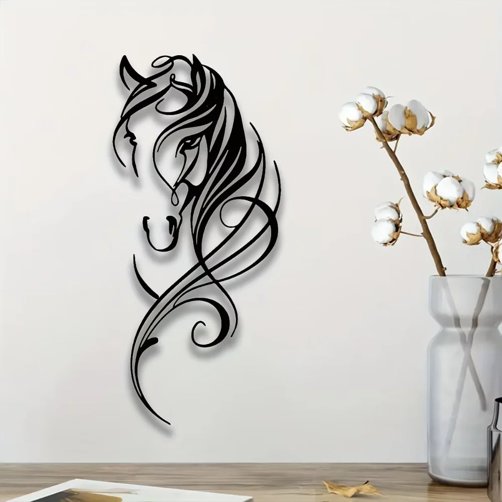 One Piece Abstract Horse Pattern Wall Art - Metal Sign, Vintage Aesthetic Wall Decoration, Hanging Ornament for Stylish Décor