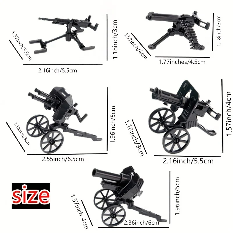 MOC Military Equipment Series WW2 Heavy Machine Gun Building Blocks Educational Toys Kids Gifts DIY Militaries Weapon Pieces