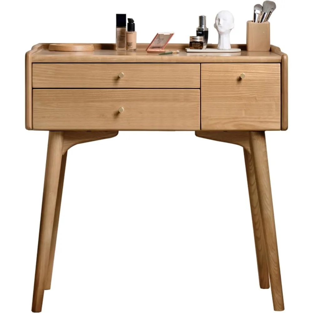مكتب زينة لغرفة النوم مصنوع من الخشب الصلب مع مقسم للأدراج وطاولة للدراسة والمكياج، 31 عميق × 18 عريض × 32 مرتفعًا
