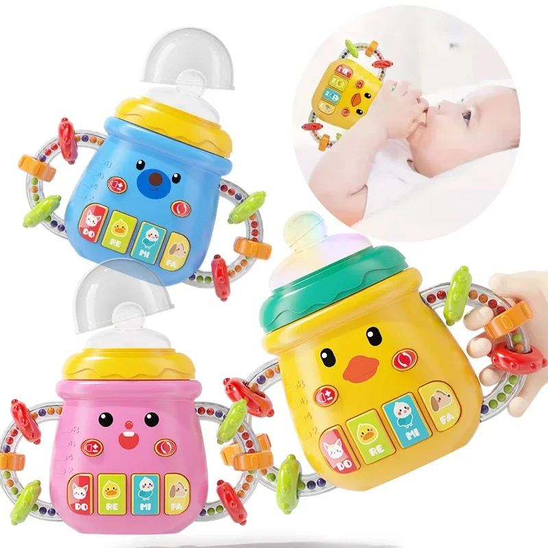 

0-12M Baby Musical Feeding Bottle Pacifier Newborn Soft Teether Rattles Educational Toy Mobile Soothing Vocal Music Rattles Toys