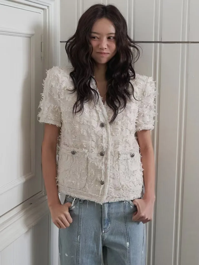 

Новый летний женский костюм Jaet с потертостями, высококачественный универсальный топ в тонкую полоску, модный прямой крой