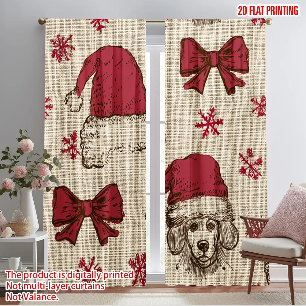 2pcs,2D plane printing Light Filtering Curtains Santa Hat & Scarf 100% Polyester (without rod) All Seasons for Bedroom & Various