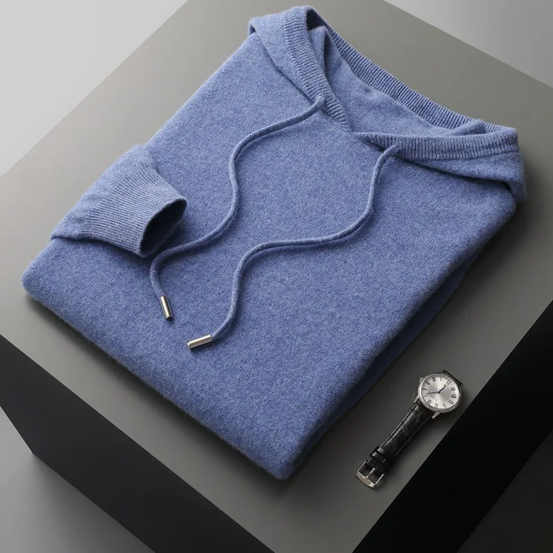 Sudadera con capucha de una pieza para hombre, suéter de punto listo para usar, de manga larga, informal, de otoño e invierno, 100%