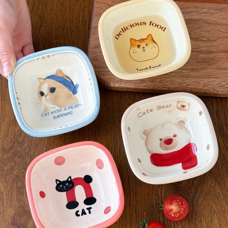 Household small ceramic plate, cartoon seasoning bowl, barbecue seasoning plate