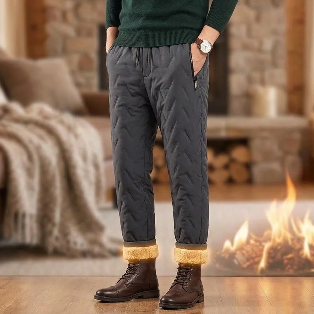 Herren-Winterhose für den Außenbereich, warm, mit Fleece gefüttert, wasserdicht, Thermohose, dicke Jogginghose, winddicht, Laufhose, Sport-Trainingshose. – Detail 12