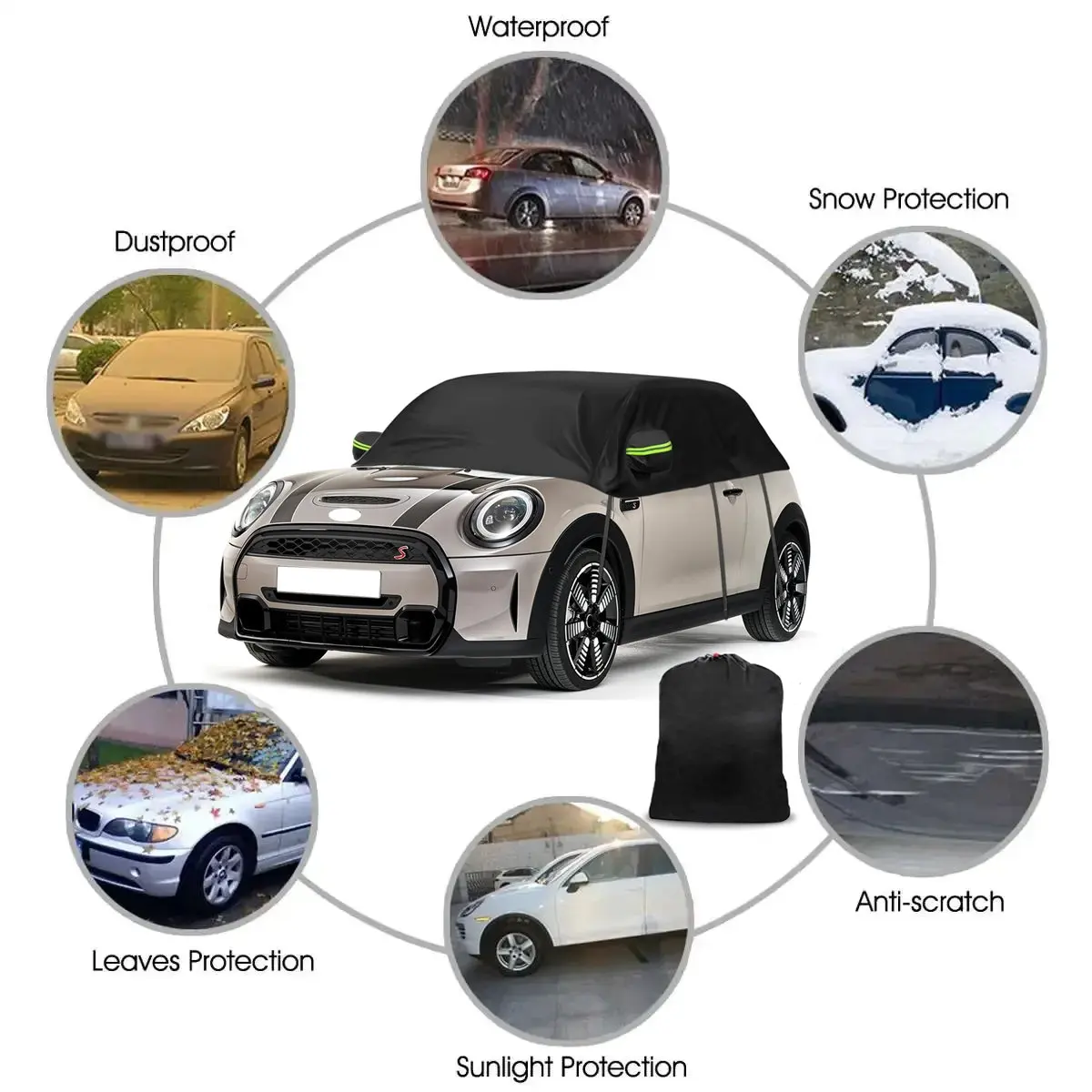 Car Cover Auto Half Body Cover Waterproof Dust-proof Anti-UV 210T Roof Top Hood For BMW Mini R55 R56 R60 R61 F55 F56 2004-on