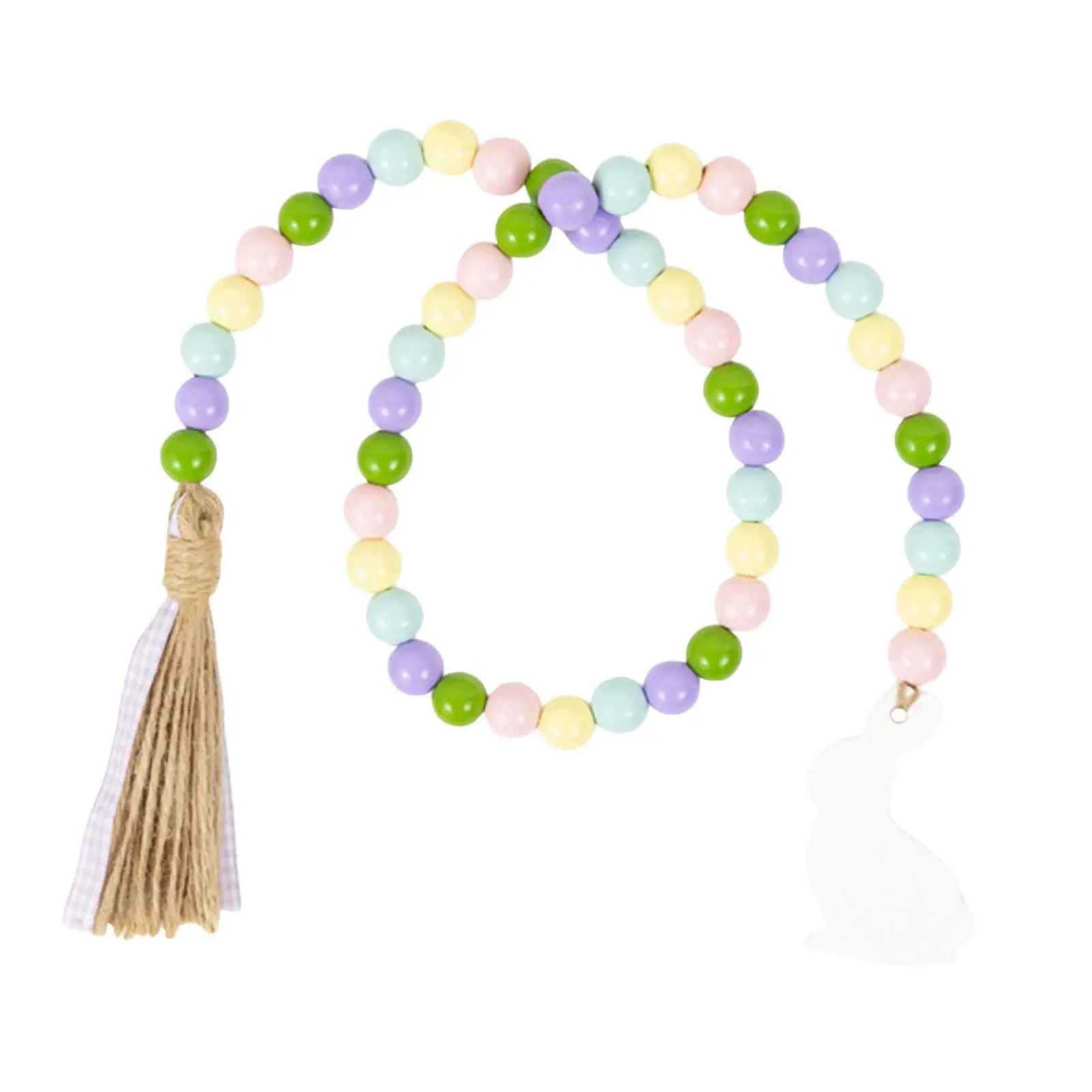 

3xEaster Wooden Beads Garland Tiered Tray with Tassels Farmhouse Spring Beads Macaron Style