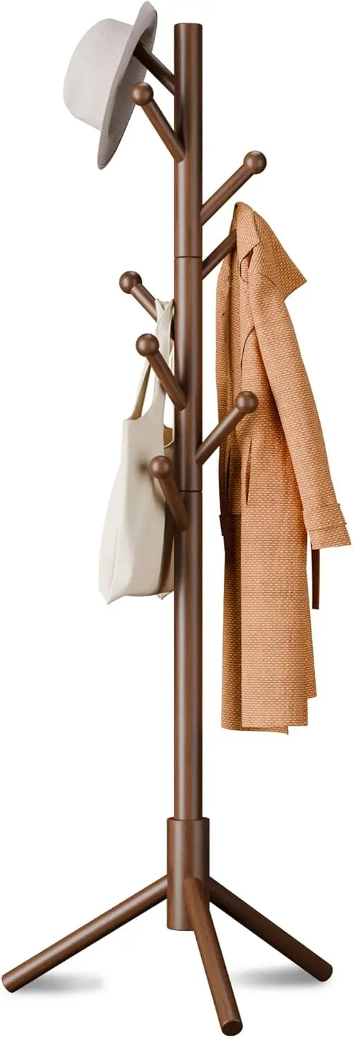 

Freestanding Coat Rack with 8 Hooks, 3 Adjustable Heights for Clothes, Hats, Handbags - Easy Assembly for Entryway, Bedroom