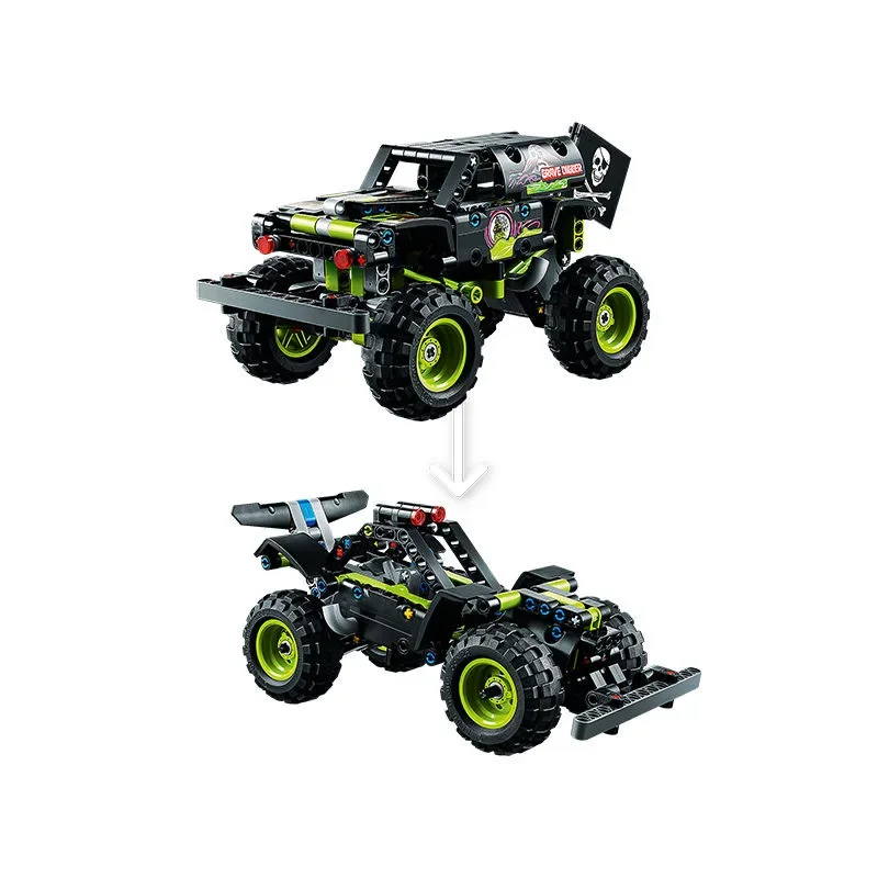 Technical Monster Jam Megalodon Building Blocks Set 2 in 1 Pull Back Racing Car Model Kids Toys For Boys Christmas Gifts