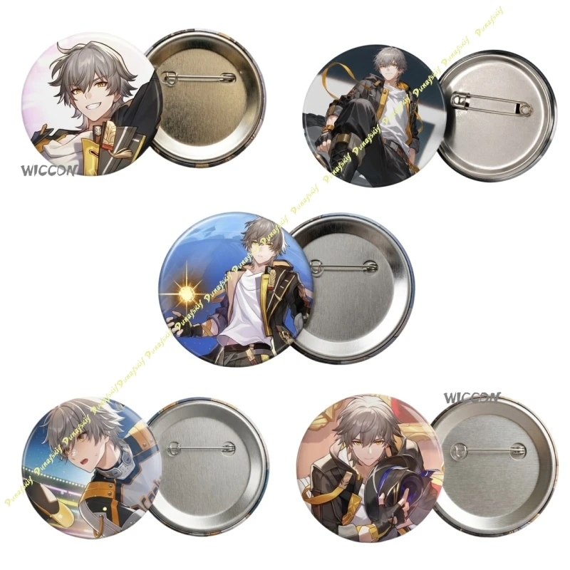 Honkai: Star Rail Caelus Tin Badge Game Character Holographic Round Brooch Pin Anime Game Collection Merch Gift for Fans