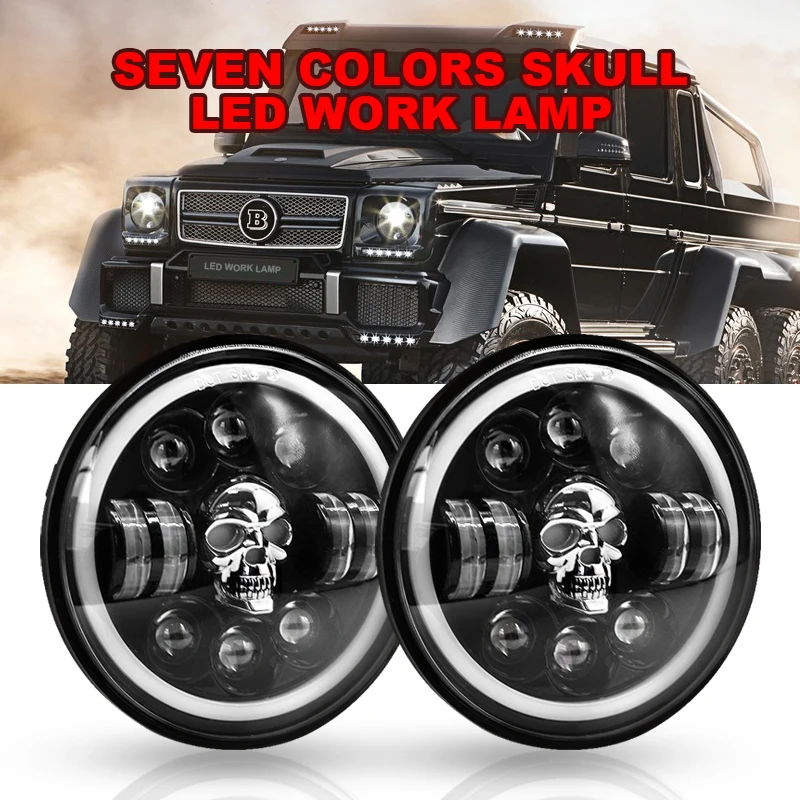 

1pcs 7Inch HeadLight Car LED Running Lamp Skull Angel Eyes Colorful Halo DRL 12V 24V For Jeep Wrangler Lada 4x4 Niva Off Road