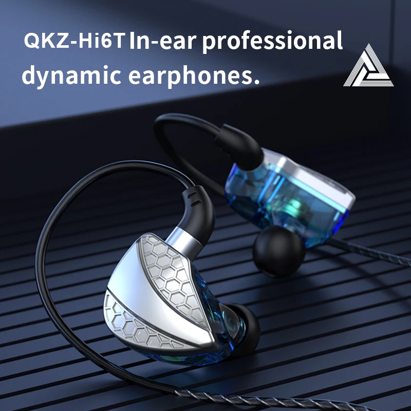 QKZ-Hi6T HiFi Wired Headphones with Mic Ear Hanging Headphones Bass Earbuds Music Running Sport Headsets Games Earphone