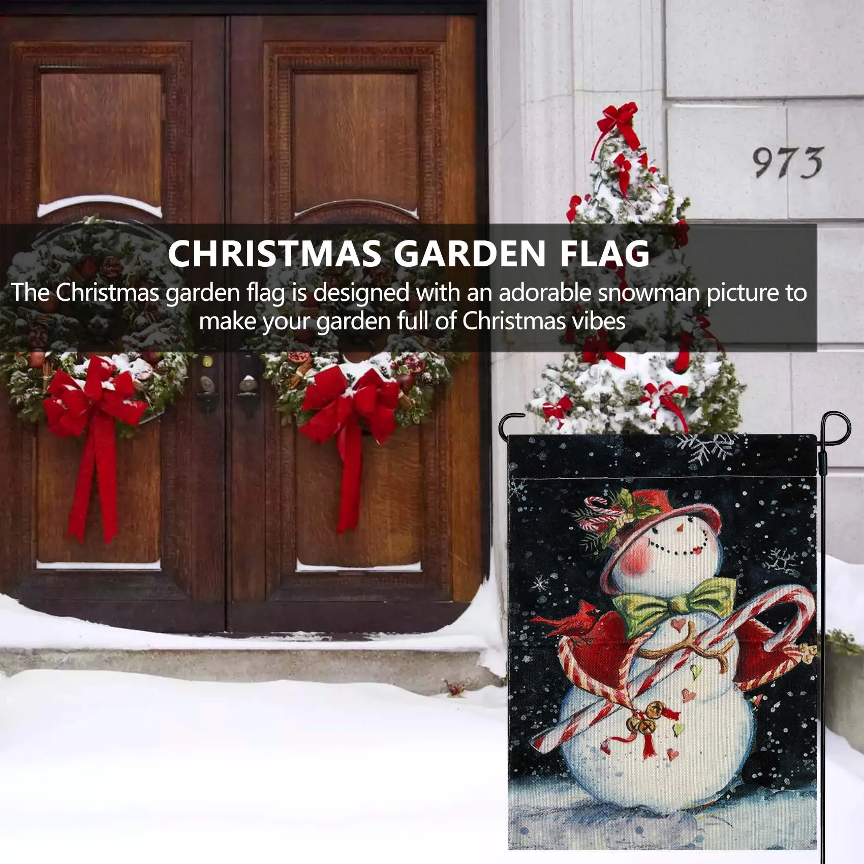 ธงตกแต่งสวนธีมคริสต์มาสสวยงาม ธงผ้าลินินลายมนุษย์หิมะสำหรับเทศกาลฤดูหนาว ตกแต่งสวน ลานบ้าน หน้าต่าง ถนน