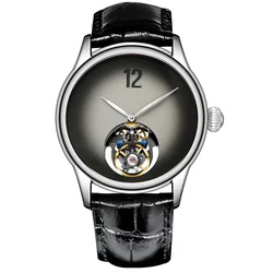 Merkur 100% Tourbillon Orologio da uomo con zaffiro Orologio impermeabile da uomo Orologi da polso meccanici Relogio Masculino Cinturino in pelle